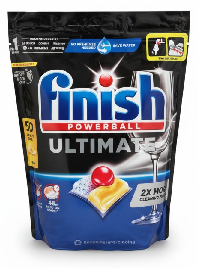 Powerball Ultimate All In 1 Dishwasher Lemon Sparkle 50 Tabs 645g